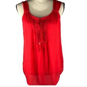 DR2 Lace Bib Tank Top by Daniel Rainn Pleat Back Blouse Sz Small Orangina Womens